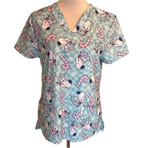Peanuts Light Blue Cartoon Scrub Top